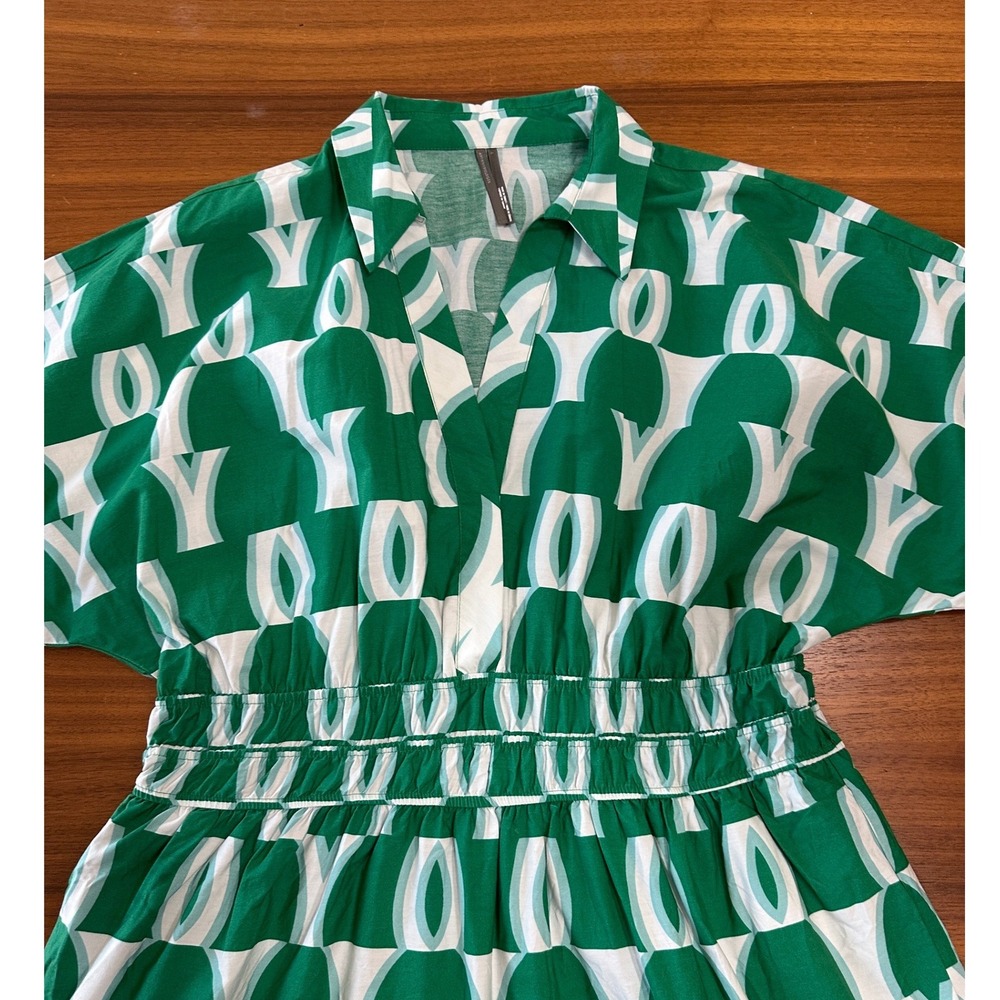 Anthropologie Somerset Maxi Shirt Dress Large Green Geometric Tiered Scandi - Picture 5 of 15
